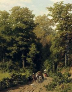 A Farmer With His Cart On A Forest Path by Franz Maria Ingenmey