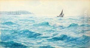 Seascape With Sailing Vessel In Foreground by William Ayerst Ingram