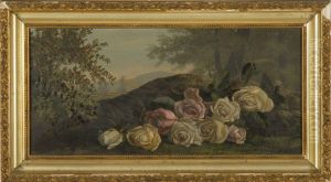Still Life Of Roses In A Landscape Still Life Of Roses In A Landscape