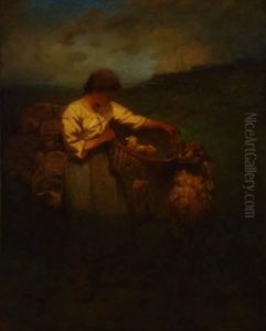 A Shepherdess With Flock by George Inness Jnr.