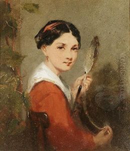 A Young Girl Holding A Distaff