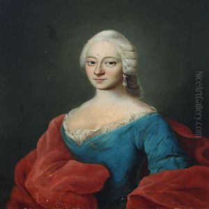 Portait Of A Woman In Blue Dress With Red Shawl