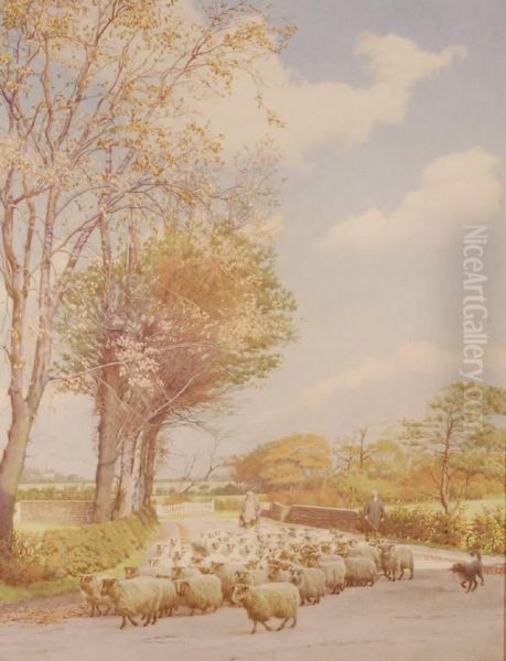 Farmers With A Flock Of Sheep - view 1