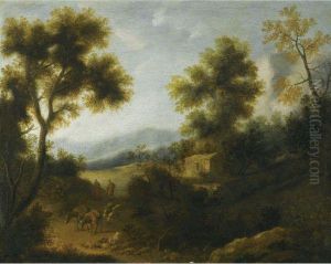 A Wooded Landscape With A Herdsman And Woman On A Path In The Foreground