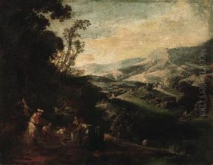 A Mountainous Landscape With Peasants Drawing Water From Awell