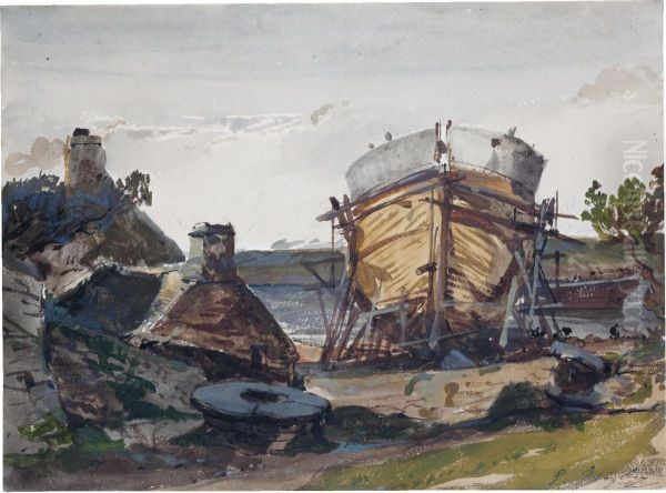 An Inlet, With A Boat Under Construction - view 1