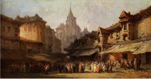 Marktszene In Einer Kleinstadt by Eugene Isabey