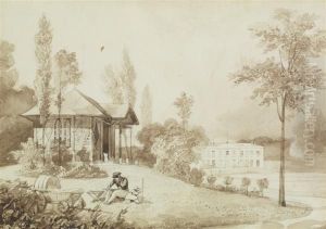 Dessinateur Dans Le Parc Du Chateau De Rocquencourt by Jean-Baptiste Isabey