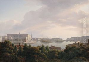 Vy Mot Stockholms Slott Fran Baathska Palatset by Gustaf Isander