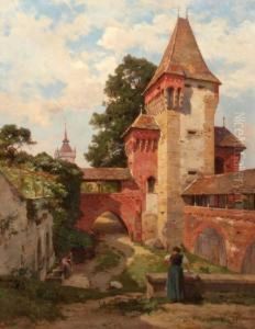 Femmes Au Lavoir Devant Une Fortification