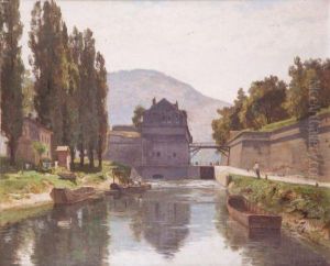 Canal Avec Pecheurs by Marie-Victor Emile Isenbart