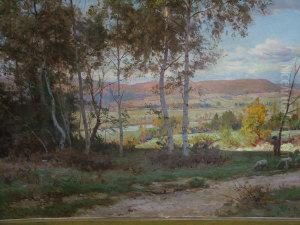 Shepherd With Sheep In A Woodland Glade With Hills Beyond by Marie-Victor Emile Isenbart