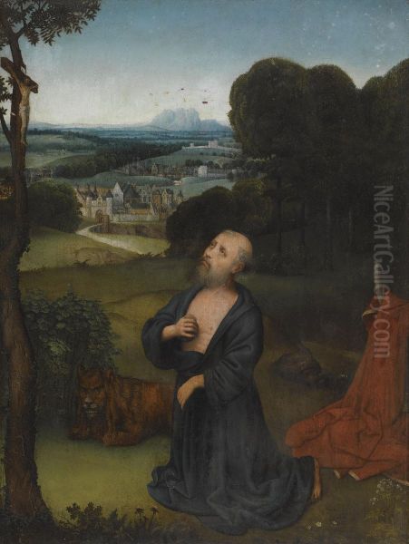 The Penitent St Jerome Kneeling Before A Portable Crucifix, An Extensive Landscape Beyond - view 1