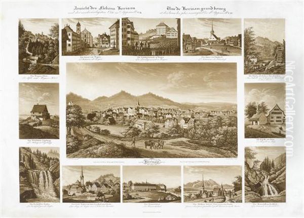 Ansicht Des Flekens Herisau Und Der Merkwurdigsten Orte In Appenzell - view 1