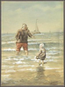 Fisherman And Child At The Shore by Jose Isreals