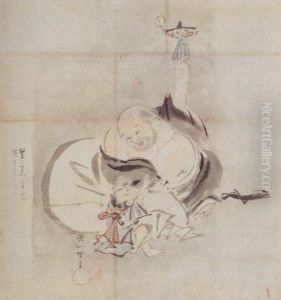 Hotei Against His Large Sack by Hanabusa Itcho