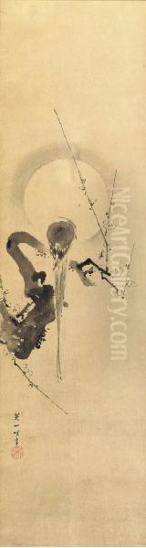 Bird On Plum Branch In Moonlight - view 1