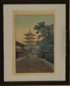 Entrance To Temple Grounds With Pagoda by Yuhan Ito