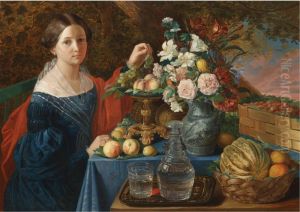 Portrait Of A Young Lady With Flowers And Fruit