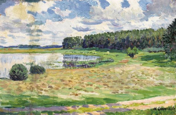 Spring Landscape With Pond - view 1