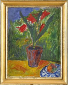 Tradgardsutsikt Med Blomkruka by Ivan Ivarson