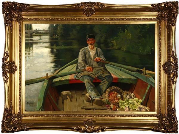 Man Rowing Along - view 1