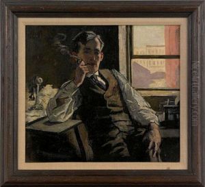 Interior Scene With A Gentleman Smoking by Percy Ives