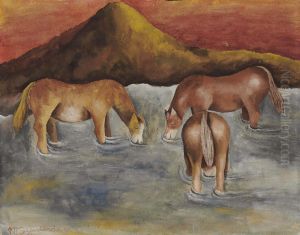 Caballos En El Rio by Maria Izquierdo