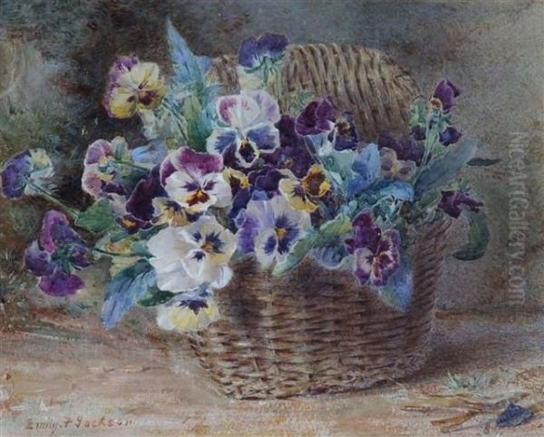 Still Life Of Violets In A Basket - view 1