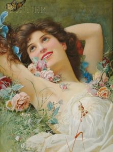 Portrait Of A Reclining Woman Amid Roses Portrait Of A Reclining Woman Amid Roses