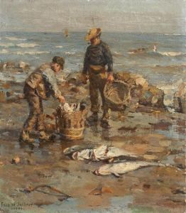 Strandszene Mit Zwei Fischern by Frederick William Jackson