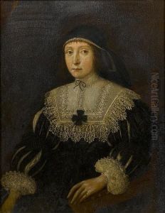 Portrait Of A Lady, Three-quarter-length, In A Black Dress With Slashed Sleeves And White Lace Collar And Cuffs Portrait Of A Lady, Three-quarter-length, In A Black Dress With Slashed Sleeves And White Lace Collar And Cuffs