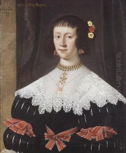 Portrait Of A Lady, Said To Be Lady Musgrave, Wife Of Sir Philip Musgrave, Half-length, In A Black Dress With A Lace Collar With Red Ribbons At Her Waist And Sleeves, Flowers In Her Hair