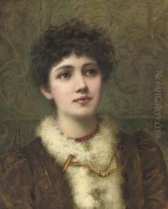 Portrait Of A Lady, Bust-length, Wearing A Red Bead Necklace