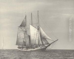 The Three Masted Schooner Frank Brainard Passing A Yawl The Three Masted Schooner Frank Brainard Passing A Yawl