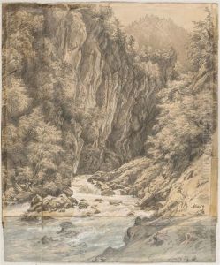 Rushing Mountain Stream by Julius I Jacob