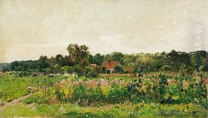Bluhende Sonnenblumen Und Hellroter Mohn by Julius Jacobus Van De Sande Bakhuyzen