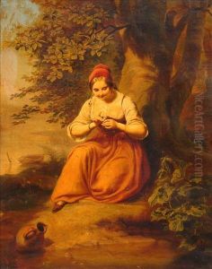 A Young Woman Seatedby A Stream by Johann, John Jacobe