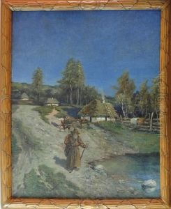 Pejzaz Wiejski Z Wedrownym Dziadem by Adolf Jacobi