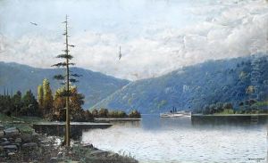 A Side-wheel Steamer Rounding A Bend In The Hudson River by Antonio Nicolo Gasparo Jacobsen