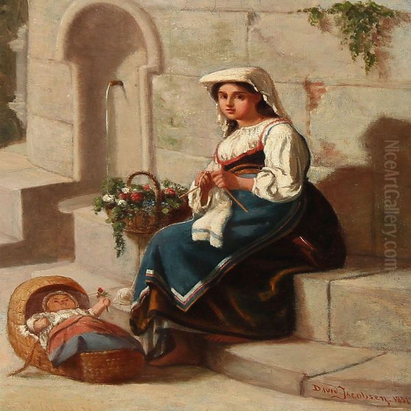An Italian Woman At A Fountain - view 1