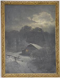 Nachtliche Winterlandschaft Mit Gehoft. by Sophus Jacobsen