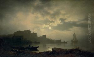 Fishing In A Moonlit Bay by Sophus Jacobsen