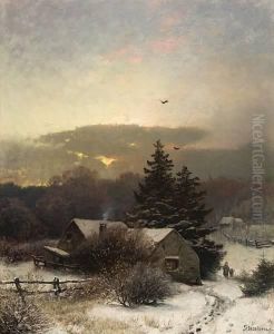 Pa Vei Hjem En Vinterkveld by Sophus Jacobsen