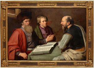 Circle Of
Interior With Tree Men by Lambert Jacobsz or Jacobs