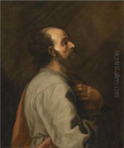 A Bearded Figure, Standing In Profile, At Prayer by Lambert Jacobsz or Jacobs
