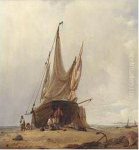 Figures By A Beached Sailing Vessel Figures By A Beached Sailing Vessel