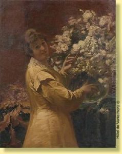 Jeune Femme Arrangeant Un Bouquet De Fleurs by Georges Philippe Jacqmotte