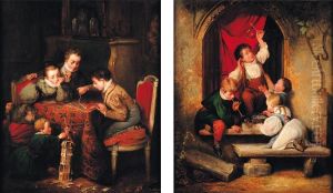 < Jeux D'enfants > Et < Bulles Desavon > Deux Huiles Sur Toile. by Claude Jacquand