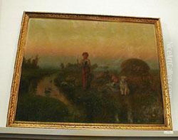 Young Girls With Geese And A Dog - view 1